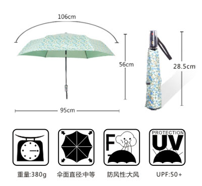 全自动花海彩胶防晒折叠伞产品参数