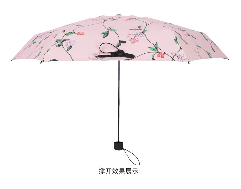 浅粉色的21寸四色花晴雨两用折叠伞正面展示